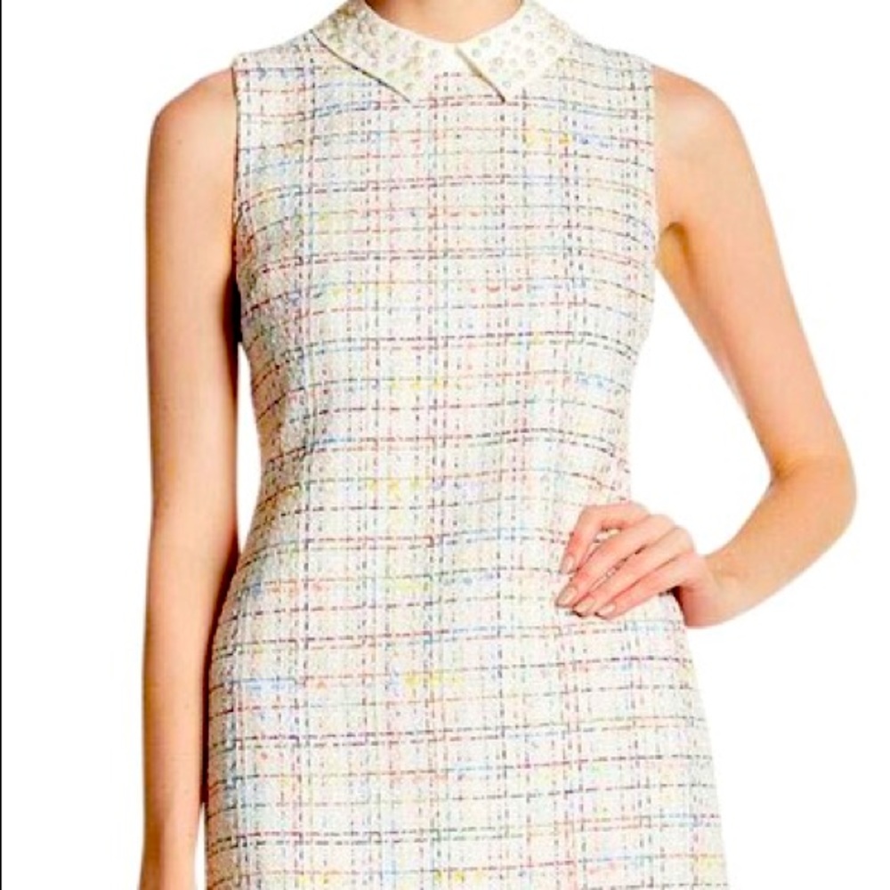 CeCe Tweed Dress with Pearl Collar